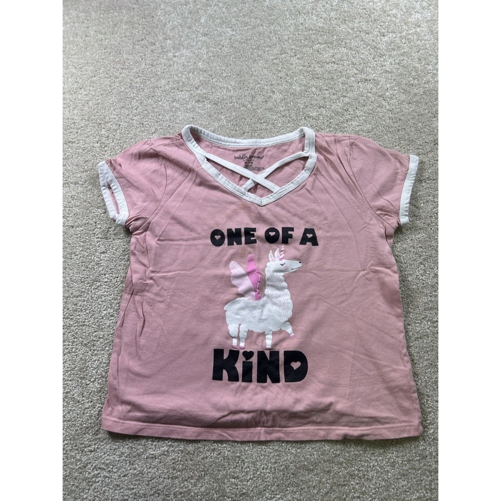 Bobbie Brooks Girls Pink "One Of A Kind" Llama Graphic Tee‎ M 7/8